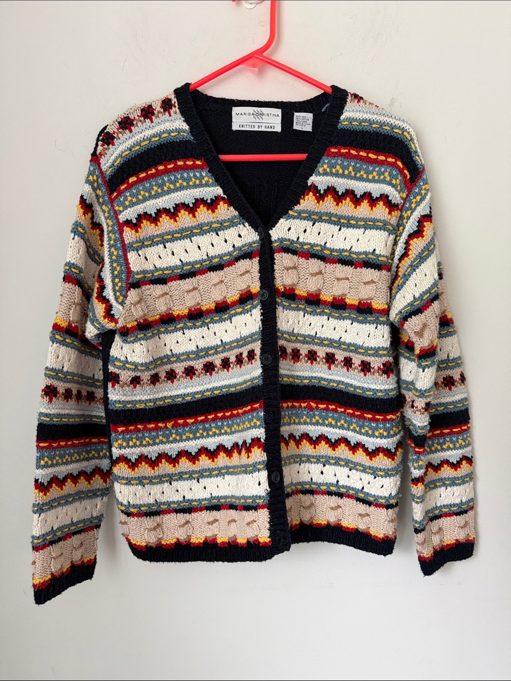 Marisa Christina Hand Knit Cardigan L Vintage Fair Isle ^